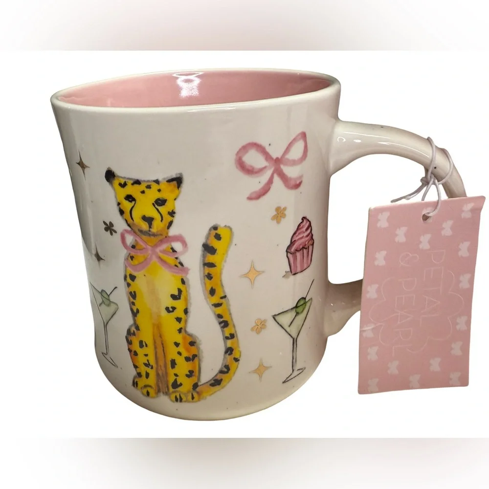 Petal & Pearl NWT Cheetah Design Plush Pink Hand Towel & Ceramic Mug Set